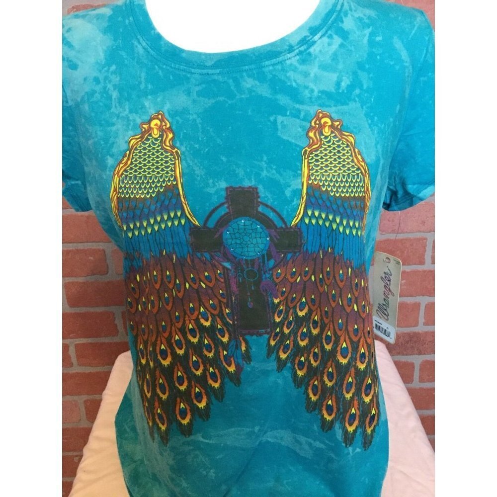Wrangler Womens Embellished Shirt Size M Western Cross Dream Catcher Wings Bling